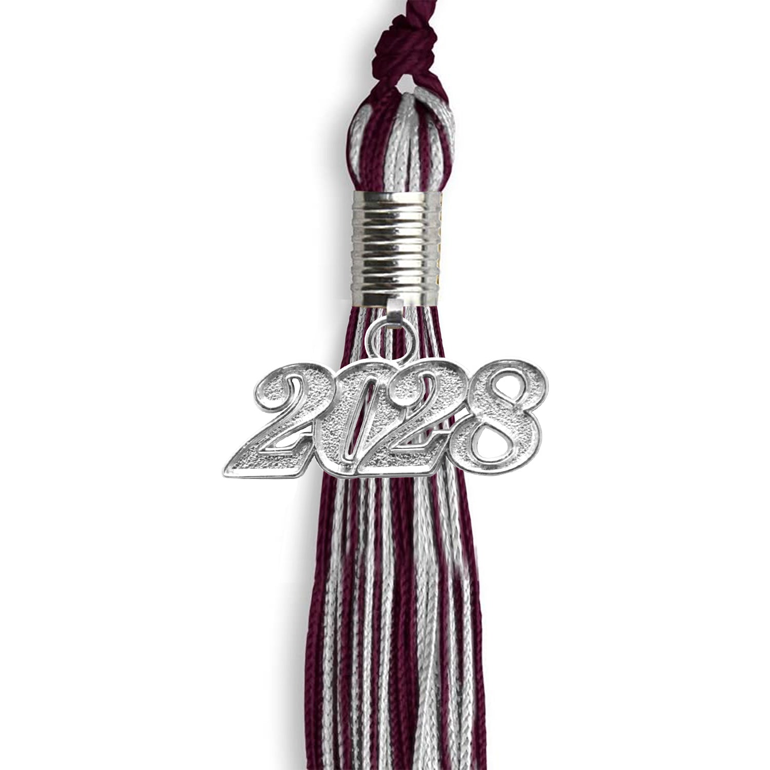 Maroon/Silver Mixed Color Graduation Tassel with Silver Bling Charm by Wholesale Grad Supply