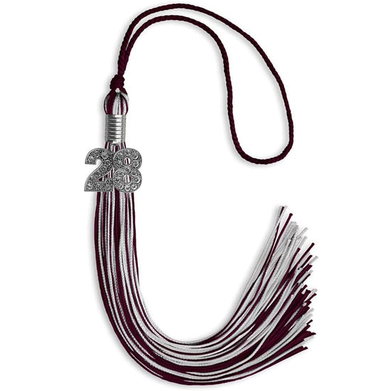Maroon/Silver Mixed Color Graduation Tassel with Silver Bling Charm by Wholesale Grad Supply