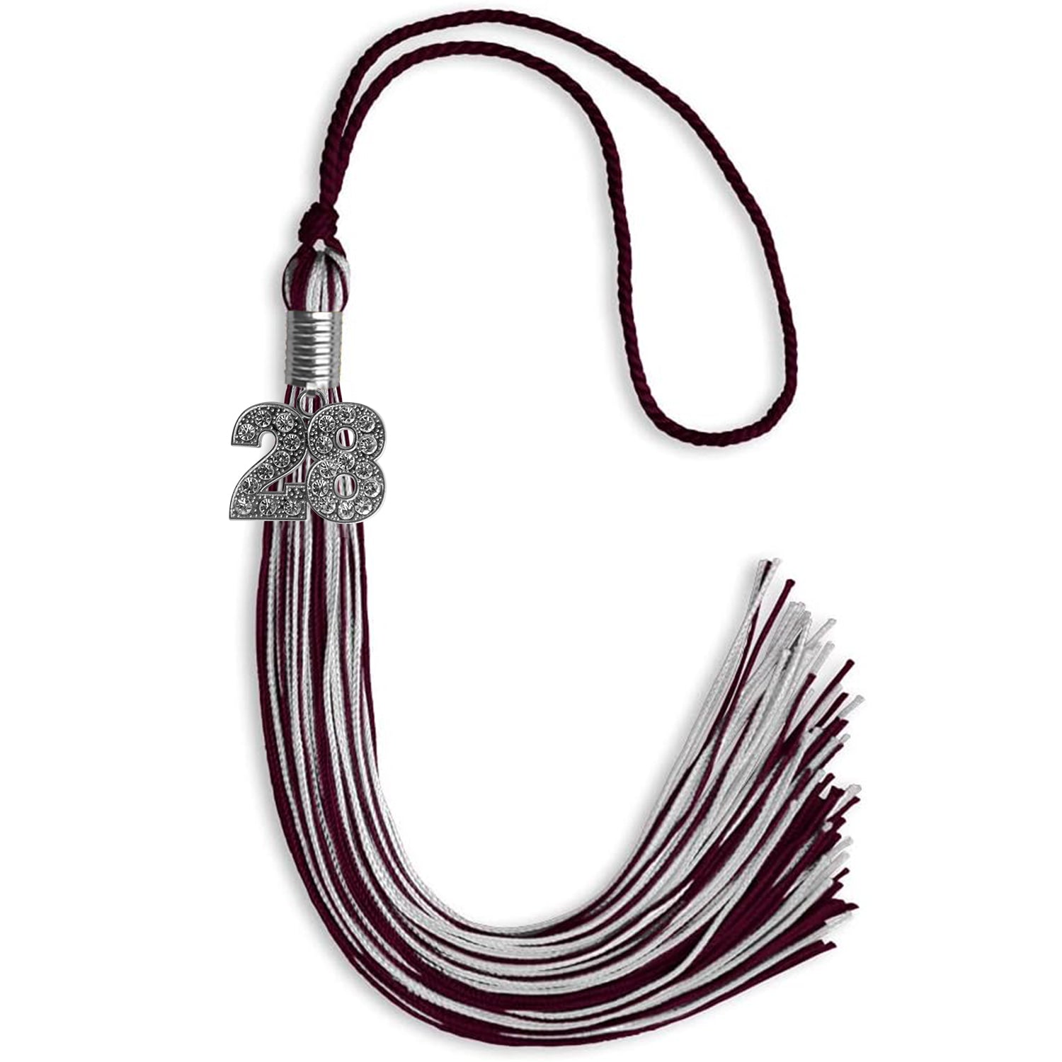 Maroon/Silver Mixed Color Graduation Tassel with Silver Bling Charm by Wholesale Grad Supply