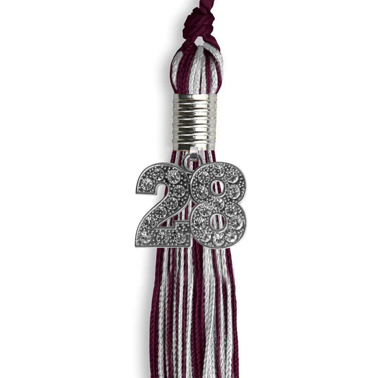 Maroon/Silver Mixed Color Graduation Tassel with Silver Bling Charm by Wholesale Grad Supply