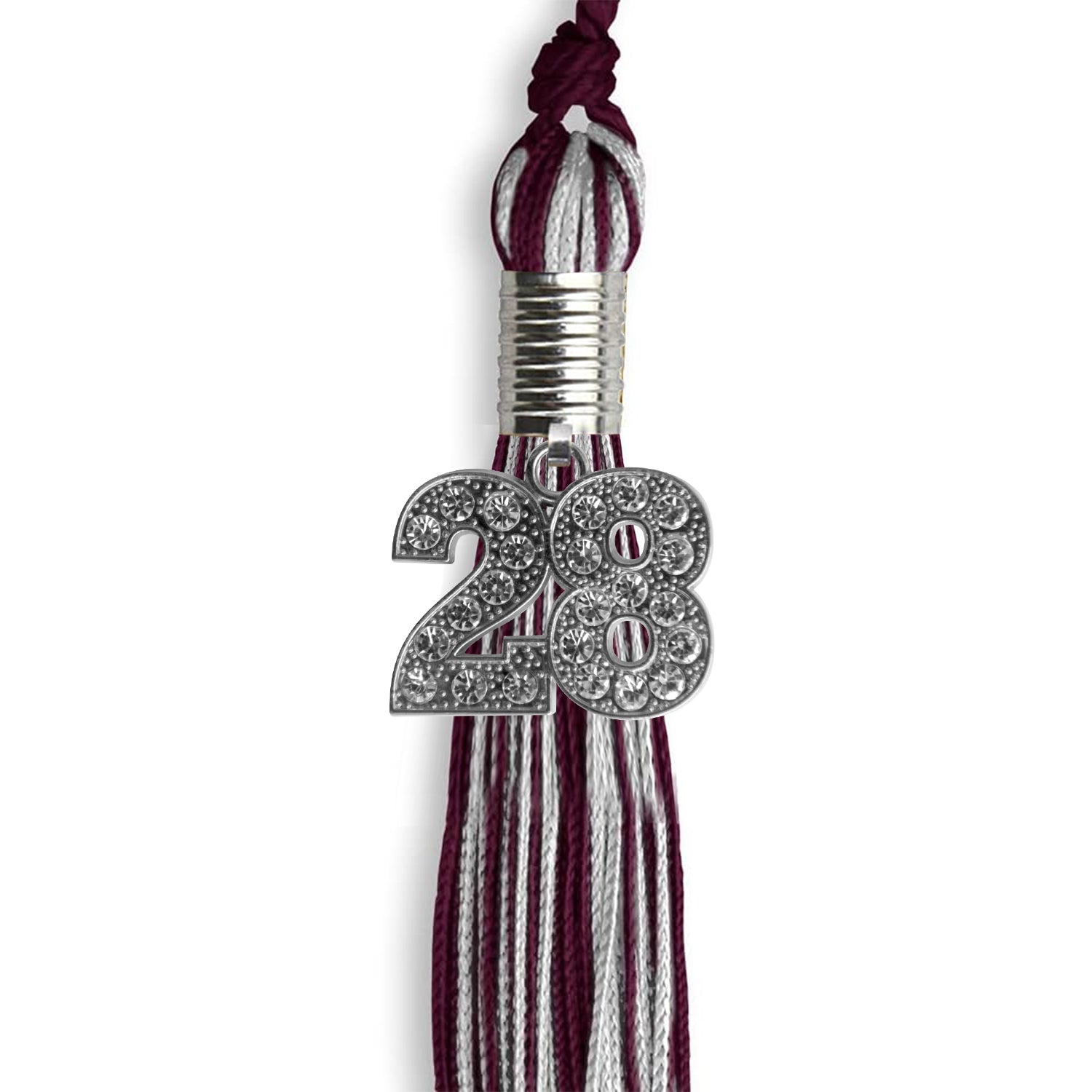 Maroon/Silver Mixed Color Graduation Tassel with Silver Bling Charm by Wholesale Grad Supply