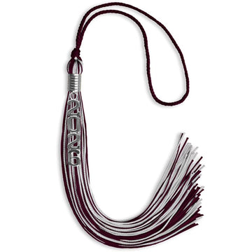 Maroon/Silver Mixed Color Graduation Tassel with Stacked Silver Date Drop by Wholesale Grad Supply