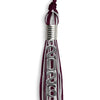 Maroon/Silver Mixed Color Graduation Tassel with Stacked Silver Date Drop by Wholesale Grad Supply