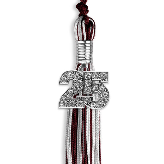 Maroon/Silver/White Mixed Color Graduation Tassel with Silver Bling Charm by Wholesale Grad Supply