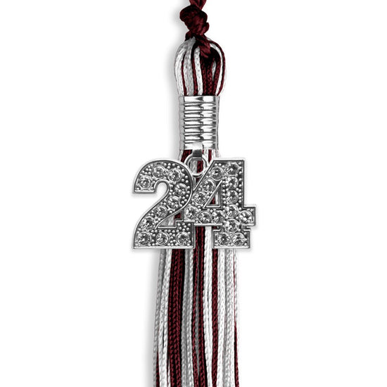 Maroon/Silver/White Mixed Color Graduation Tassel with Silver Bling Charm by Wholesale Grad Supply