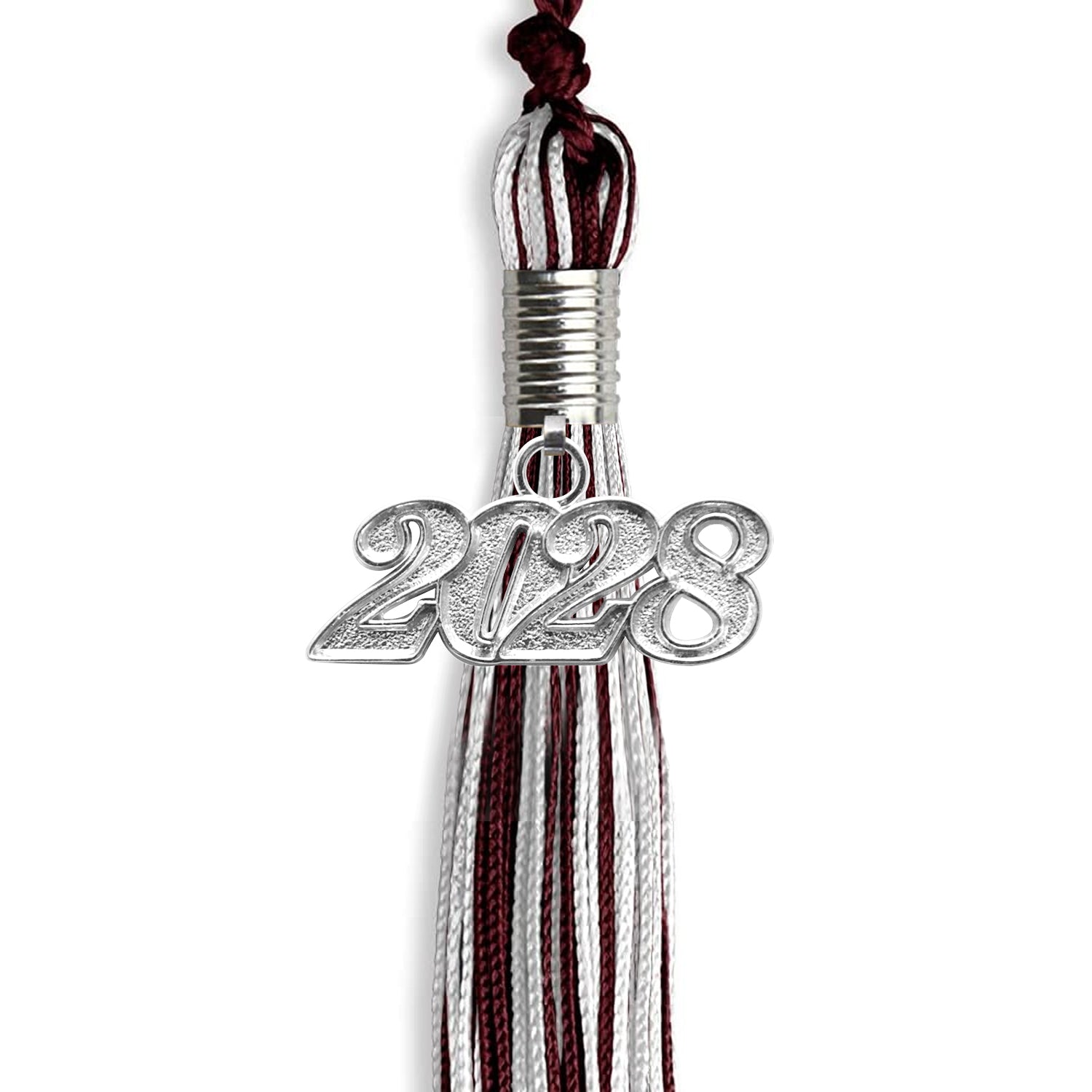 Maroon/Silver/White Mixed Color Graduation Tassel with Silver Bling Charm by Wholesale Grad Supply