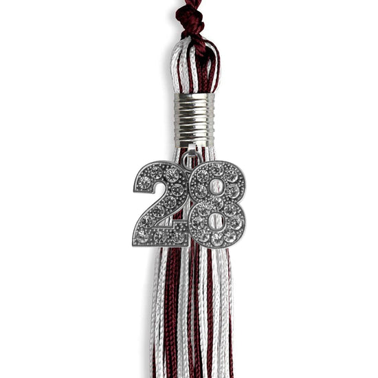 Maroon/Silver/White Mixed Color Graduation Tassel with Silver Bling Charm by Wholesale Grad Supply