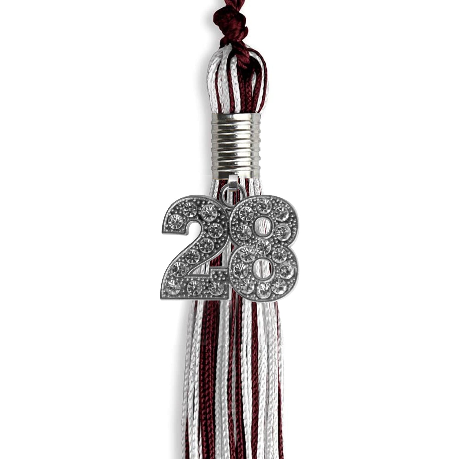Maroon/Silver/White Mixed Color Graduation Tassel with Silver Bling Charm by Wholesale Grad Supply