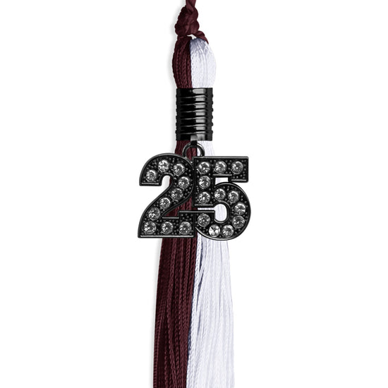 Maroon/White Graduation Tassel with Black Bling Charm by Wholesale Grad Supply