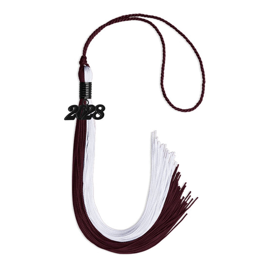 Maroon/White Graduation Tassel with Black Bling Charm by Wholesale Grad Supply