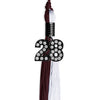 Maroon/White Graduation Tassel with Black Bling Charm by Wholesale Grad Supply