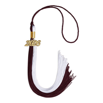 Maroon/White Graduation Tassel with Gold Bling Charm by Wholesale Grad Supply