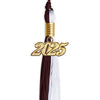 Maroon/White Graduation Tassel with Gold Bling Charm by Wholesale Grad Supply