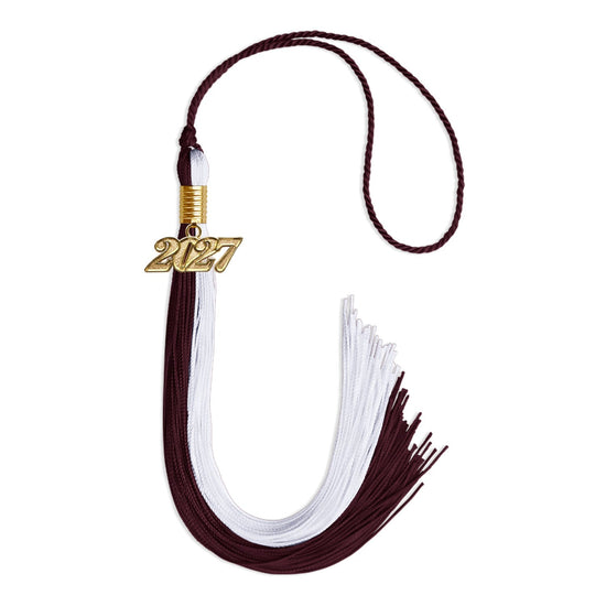 Maroon/White Graduation Tassel with Gold Bling Charm by Wholesale Grad Supply