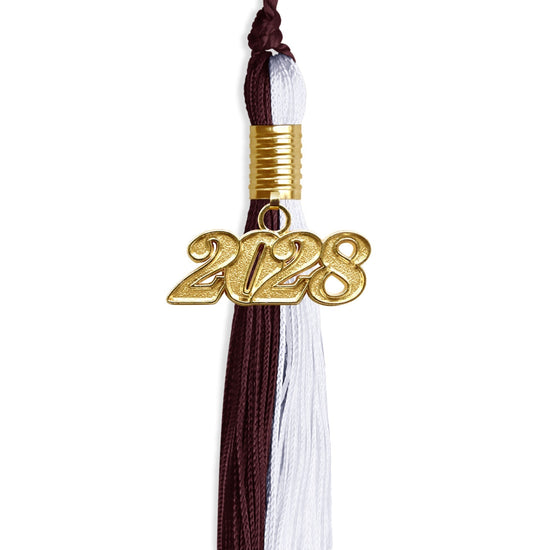 Maroon/White Graduation Tassel with Gold Bling Charm by Wholesale Grad Supply