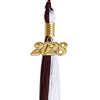 Maroon/White Graduation Tassel with Gold Bling Charm by Wholesale Grad Supply
