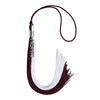 Maroon/White Graduation Tassel with Silver Stacked Date Drop by Wholesale Grad Supply
