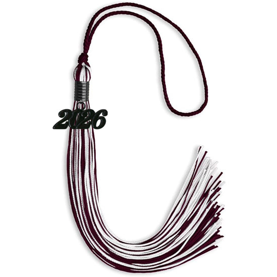Maroon/White Mixed Color Graduation Tassel with Black Bling Charm by Wholesale Grad Supply