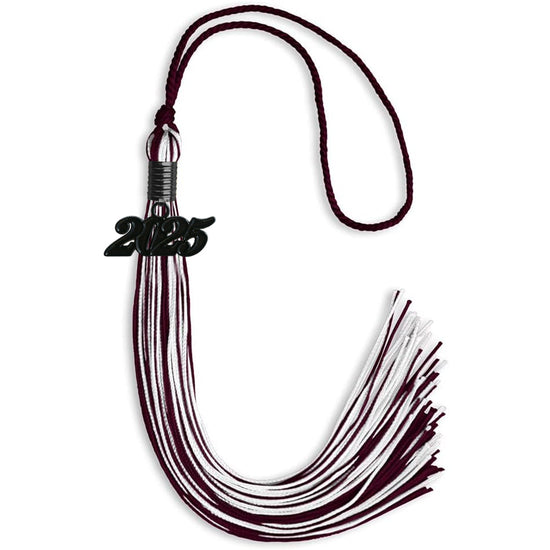 Maroon/White Mixed Color Graduation Tassel with Black Bling Charm by Wholesale Grad Supply