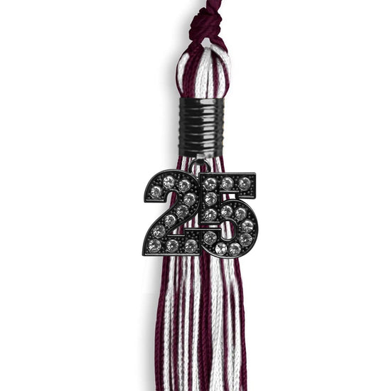 Maroon/White Mixed Color Graduation Tassel with Black Bling Charm by Wholesale Grad Supply