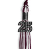 Maroon/White Mixed Color Graduation Tassel with Black Bling Charm by Wholesale Grad Supply