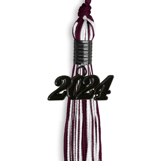 Maroon/White Mixed Color Graduation Tassel with Black Bling Charm by Wholesale Grad Supply