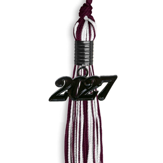 Maroon/White Mixed Color Graduation Tassel with Black Bling Charm by Wholesale Grad Supply