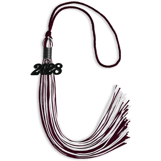 Maroon/White Mixed Color Graduation Tassel with Black Bling Charm by Wholesale Grad Supply