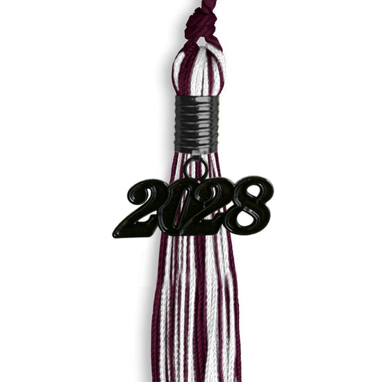 Maroon/White Mixed Color Graduation Tassel with Black Bling Charm by Wholesale Grad Supply