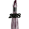 Maroon/White Mixed Color Graduation Tassel with Black Bling Charm by Wholesale Grad Supply