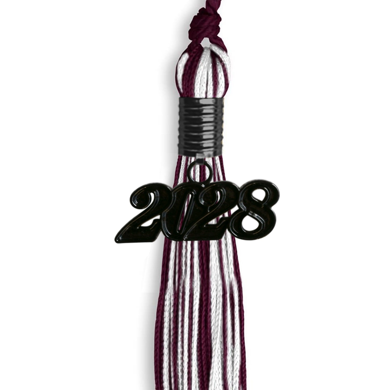 Maroon/White Mixed Color Graduation Tassel with Black Bling Charm by Wholesale Grad Supply