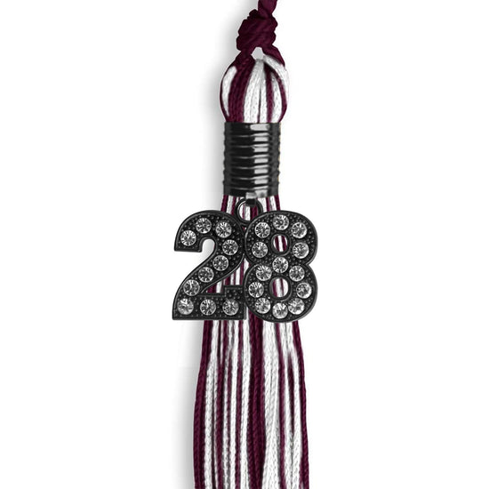 Maroon/White Mixed Color Graduation Tassel with Black Bling Charm by Wholesale Grad Supply
