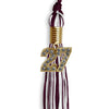 Maroon/White Mixed Color Graduation Tassel with Gold Bling Charm by Wholesale Grad Supply