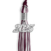Maroon/White Mixed Color Graduation Tassel with Silver Bling Charm by Wholesale Grad Supply