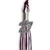 Maroon/White Mixed Color Graduation Tassel with Silver Bling Charm by Wholesale Grad Supply