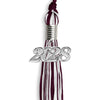 Maroon/White Mixed Color Graduation Tassel with Silver Bling Charm by Wholesale Grad Supply