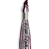 Maroon/White Mixed Color Graduation Tassel with Stacked Silver Date Drop by Wholesale Grad Supply