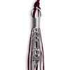 Maroon/White Mixed Color Graduation Tassel with Stacked Silver Date Drop by Wholesale Grad Supply