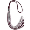 Maroon/White Mixed Color Graduation Tassel with Stacked Silver Date Drop by Wholesale Grad Supply