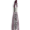 Maroon/White Mixed Color Graduation Tassel with Stacked Silver Date Drop by Wholesale Grad Supply