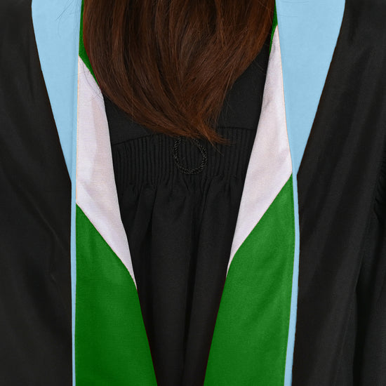 Masters Hood For Education, Counseling & Guidance, Arts in Education - Light Blue/Green/White by Wholesale Grad Supply
