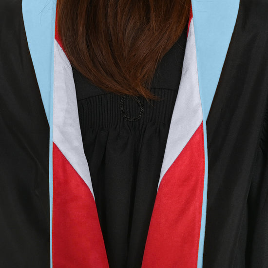 Masters Hood For Education, Counseling & Guidance, Arts in Education - Light Blue/Red/Silver by Wholesale Grad Supply