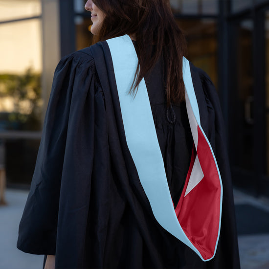 Masters Hood For Education, Counseling & Guidance, Arts in Education - Light Blue/Red/Silver by Wholesale Grad Supply
