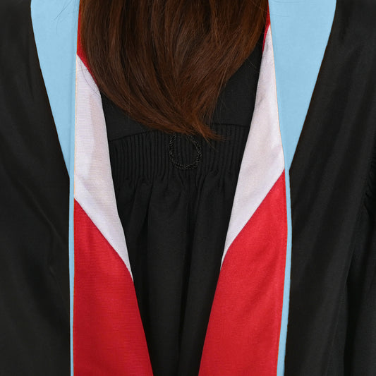 Masters Hood For Education, Counseling & Guidance, Arts in Education - Light Blue/Red/White by Wholesale Grad Supply