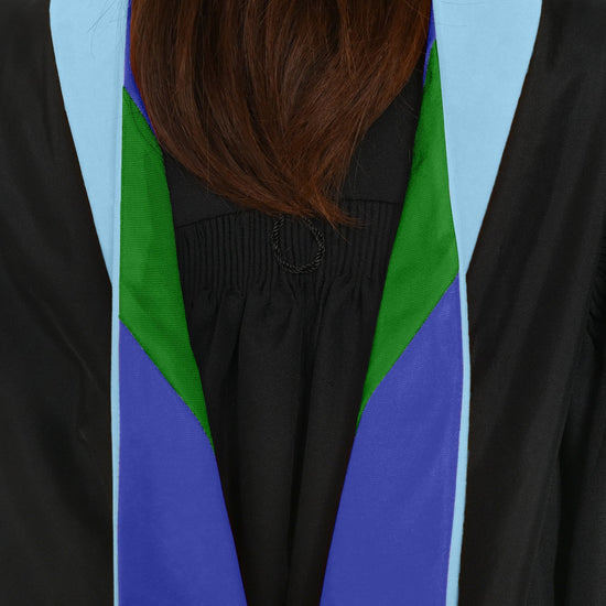 Masters Hood For Education, Counseling & Guidance, Arts in Education - Light Blue/Royal Blue/Green by Wholesale Grad Supply