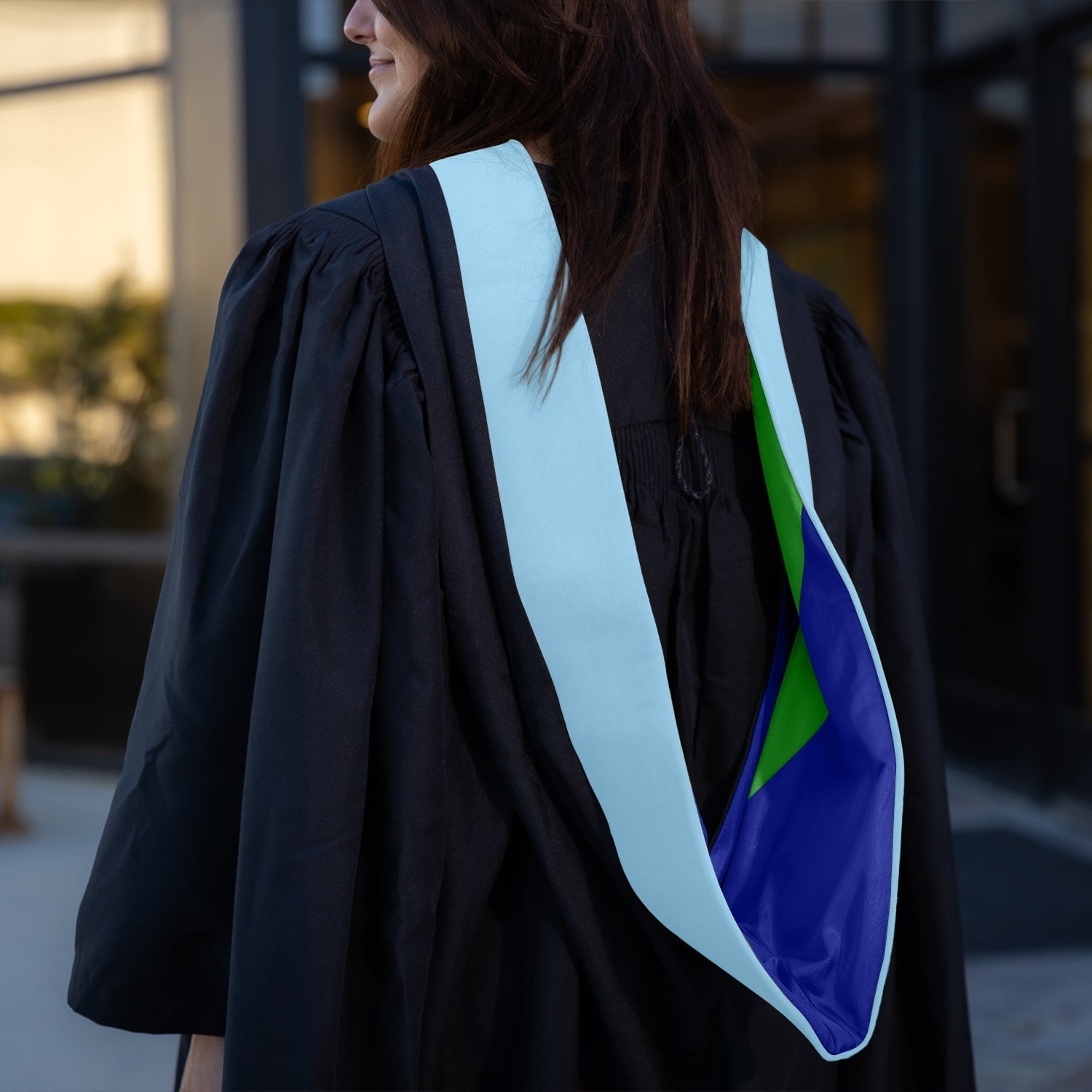 Masters Hood For Education, Counseling & Guidance, Arts in Education - Light Blue/Royal Blue/Green by Wholesale Grad Supply