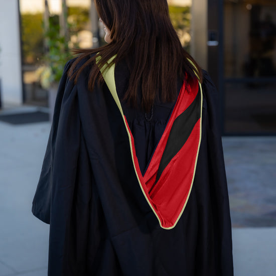 Masters Hood For Physical Education, Physical Science, Hygiene, Health & Rehab. - Sage/Red/Black by Wholesale Grad Supply