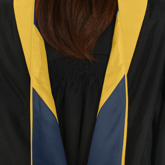 Masters Hood For Science, Mathematics, Political Science - Gold/Navy Blue/Gold by Wholesale Grad Supply