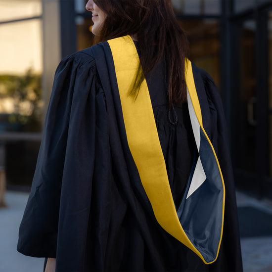 Masters Hood For Science, Mathematics, Political Science - Gold/Navy Blue/White by Wholesale Grad Supply