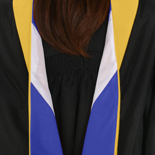 Masters Hood For Science, Mathematics, Political Science - Gold/Royal Blue/White by Wholesale Grad Supply